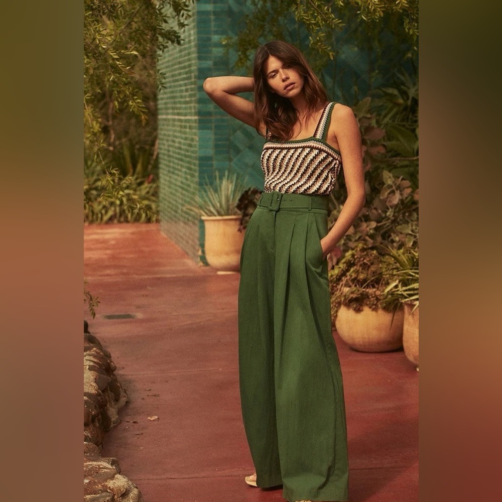 Veronica Beard Maliyah Wide-Leg Pant in Forest